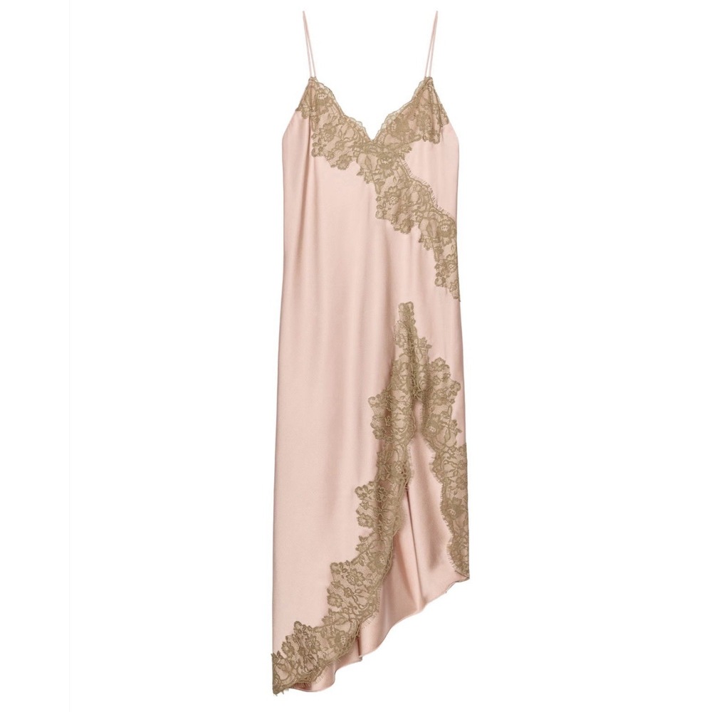 Zara Collection Y2K Lace Tank Dress Satin Pink Brown Fairy Asymmetric Slip